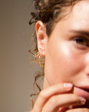 A earrings set with different sizes of gold hoops earrings