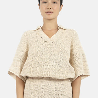 Sedona Crochet Polo Top-Natural
