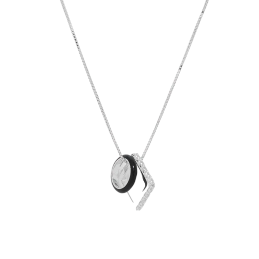 FRIDA & FLORENCE - NEMY STONES AND BLACK ENAMEL HOOPS SILVER NECKLACE